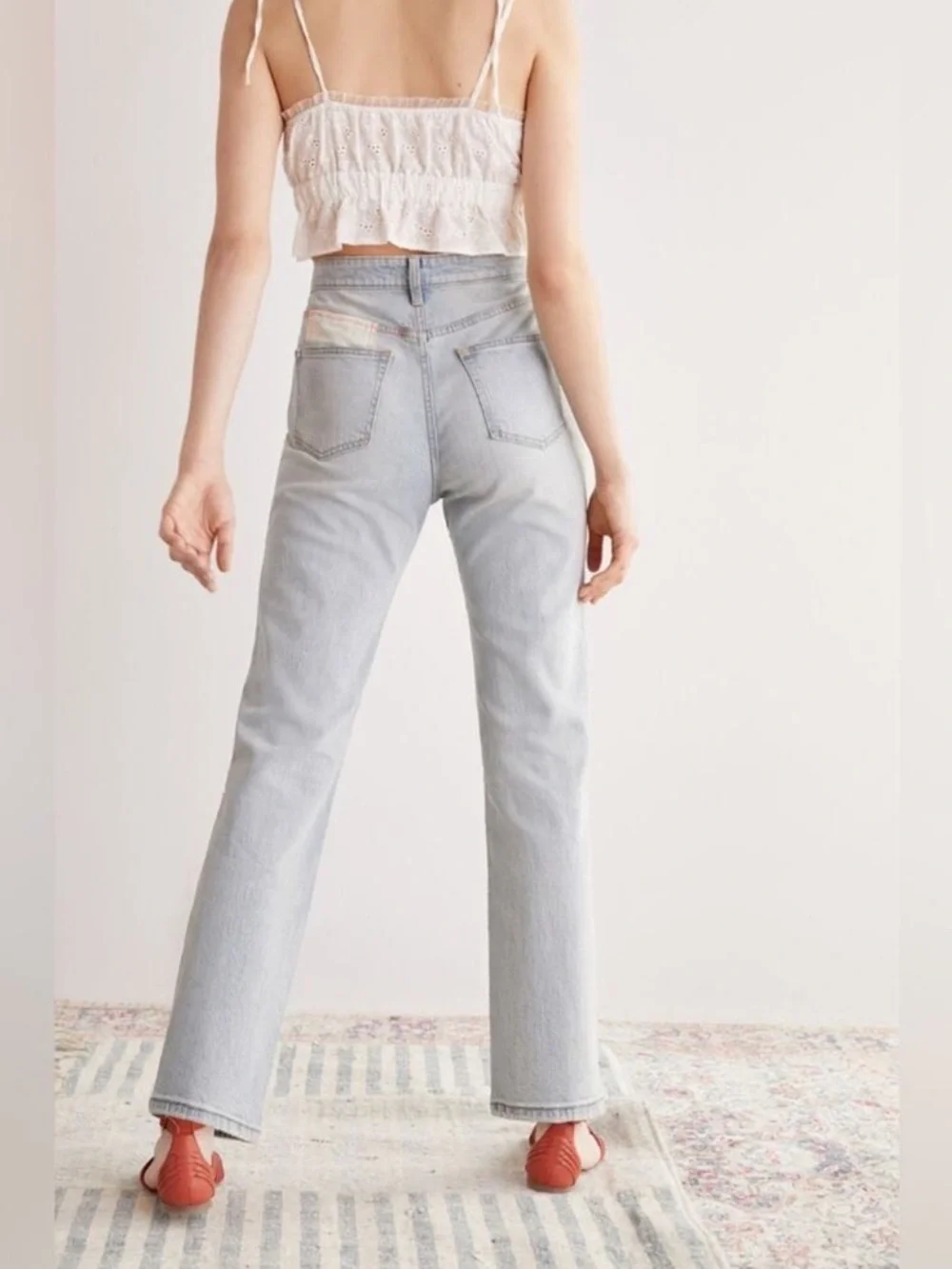 Pilcro The Borrowed Boyfriend Patchwork Straight Leg High Rise Cotton Jeans 29